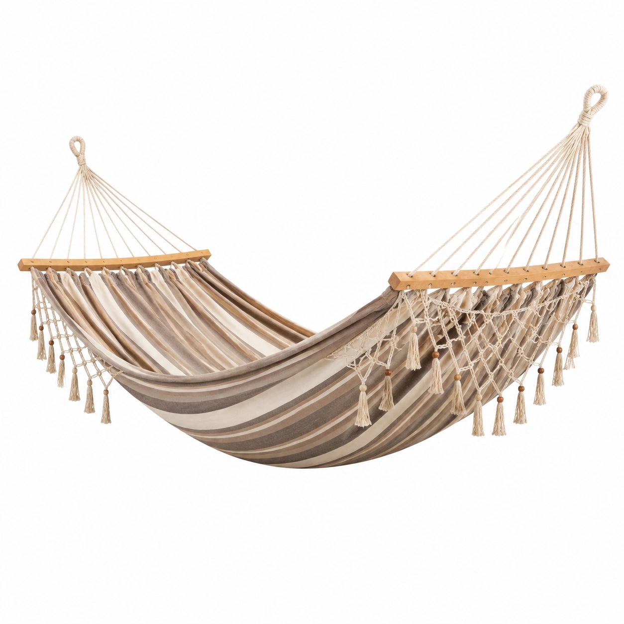 Amaca da esterno in cotone a righe marroni e beige