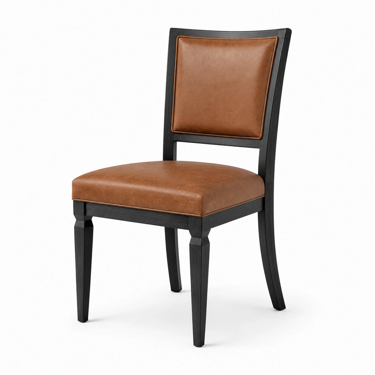 Sedia da pranzo in pelle sintetica marrone con struttura in legno
