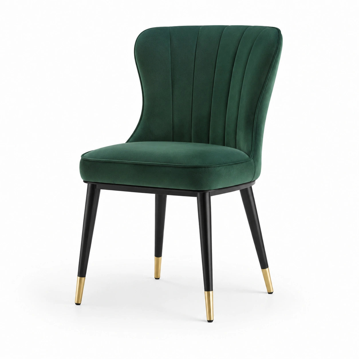 Sedia in velluto verde con gambe in metallo