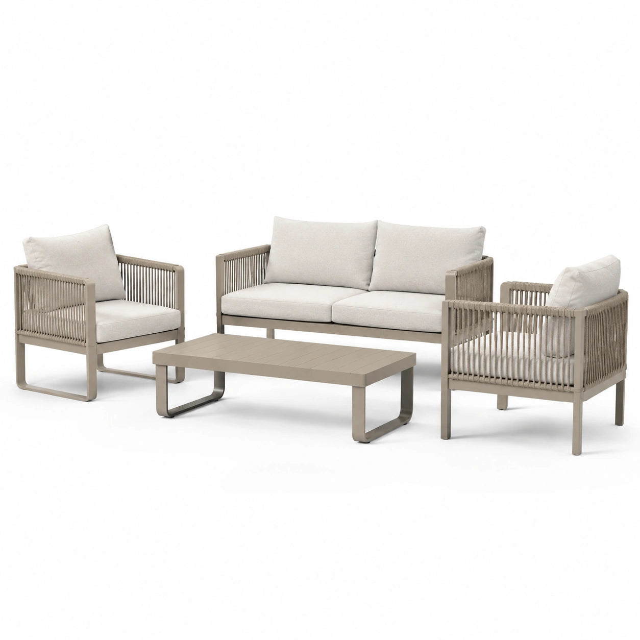 Set di Mobili da Giardino in Alluminio con Cuscini in Poliestere e Tavolino Beige