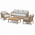 Set da Giardino in Legno di Teak e Rattan con Cuscini Grigio Chiaro