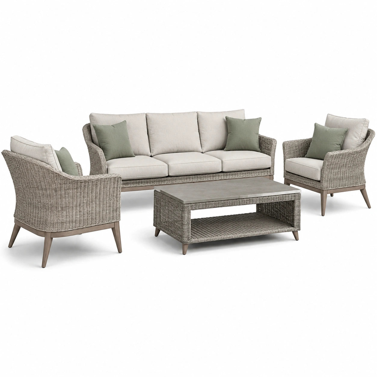 Set di mobili da esterno in rattan con cuscini beige