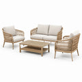 Set da Giardino in Polyrattan con Cuscini in Tessuto Beige