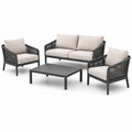 Set salotto in alluminio e rattan con cuscini in poliestere beige