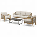 Set di Mobili da Giardino in Legno e Metallo con Cuscini Beige