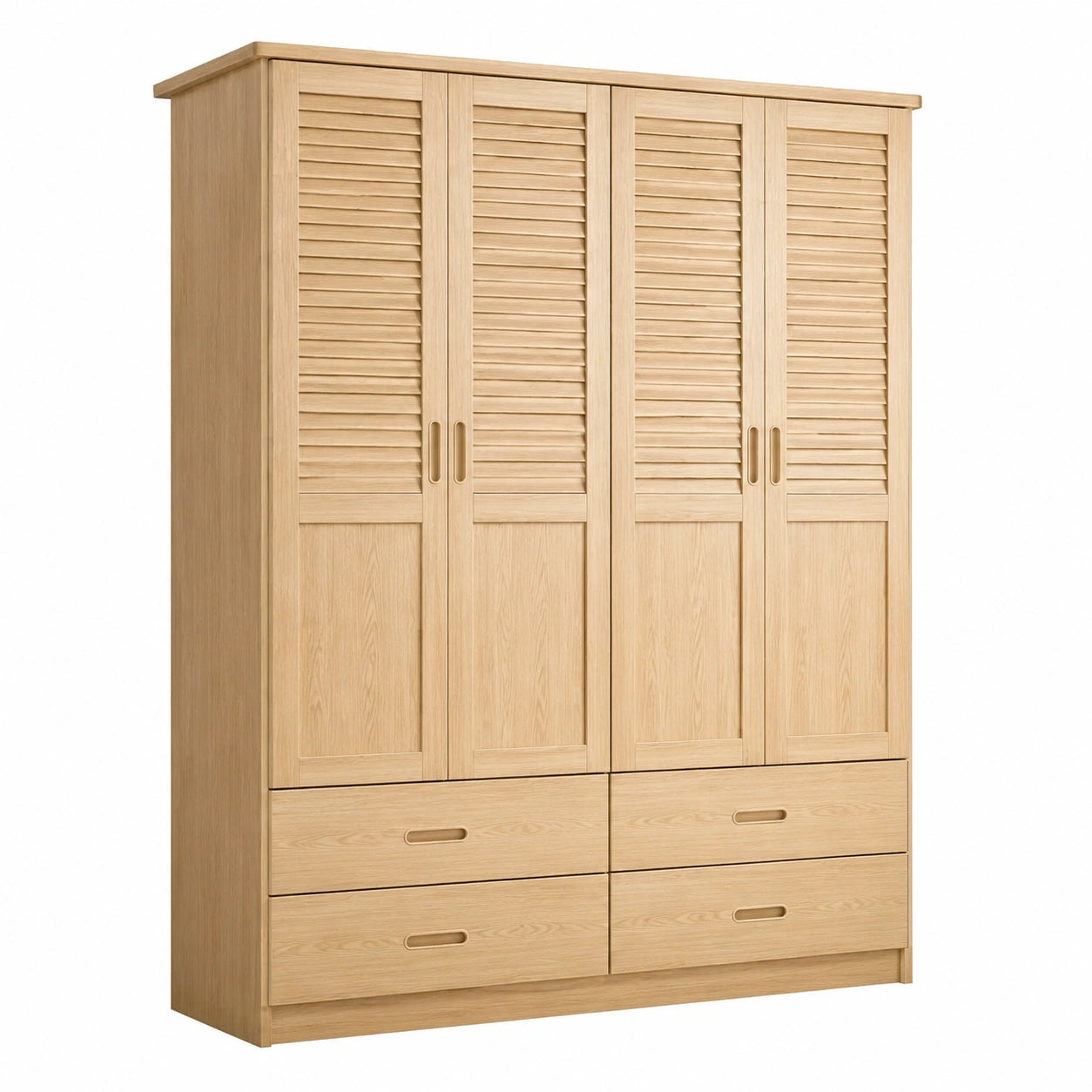 Armadio in legno con ante a persiana e cassetti 200x180x60 cm