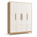 Armadio a Quattro Ante con Cassetti in Legno e MDF Bianco