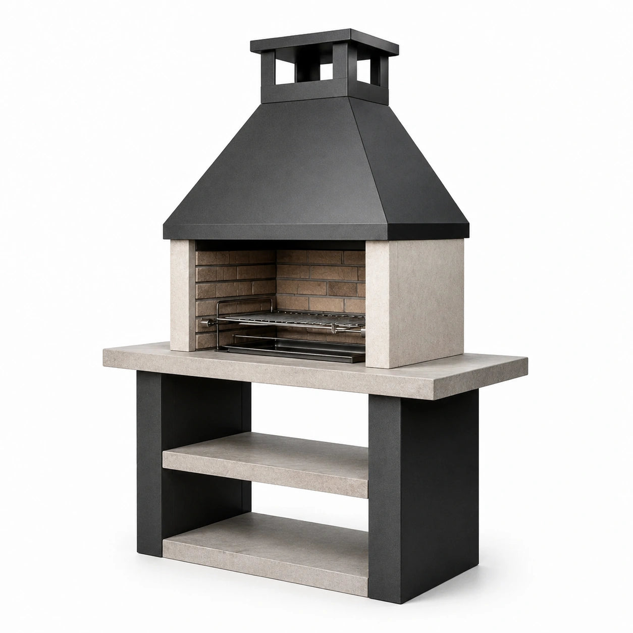 Barbecue in Cemento Refrattario e Acciaio Inossidabile 100x60x150 cm