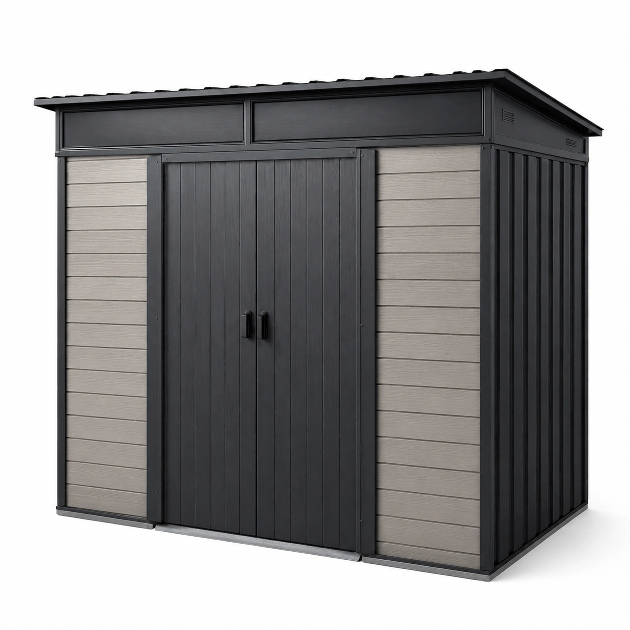Casetta da Giardino in Composito e Acciaio Grigio/Nero 200x130x220 cm