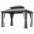 Gazebo in metallo grigio con tetto a doppio strato e tende in poliestere