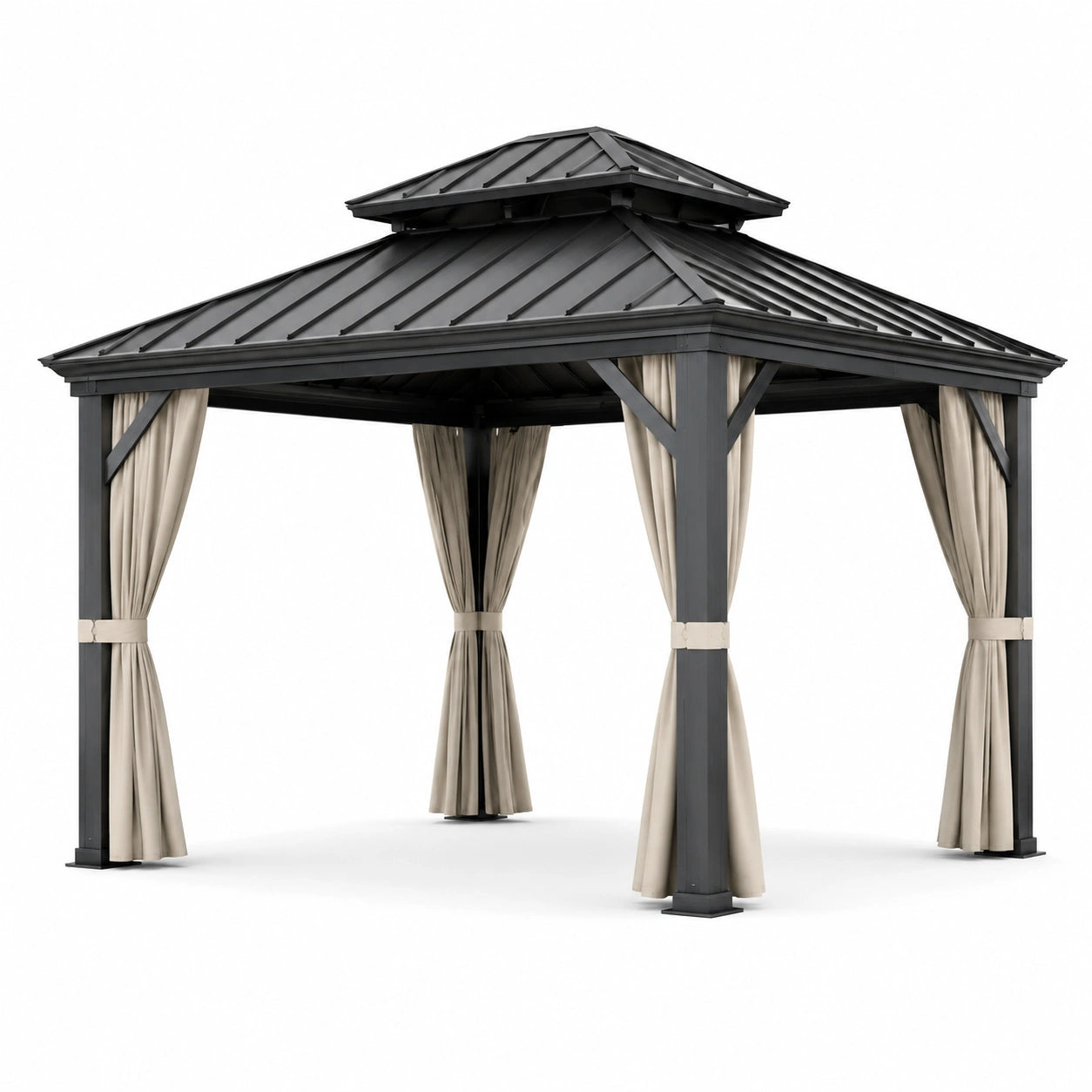 Gazebo in Alluminio con Tetto in Acciaio e Tende in Poliestere 300x300 cm