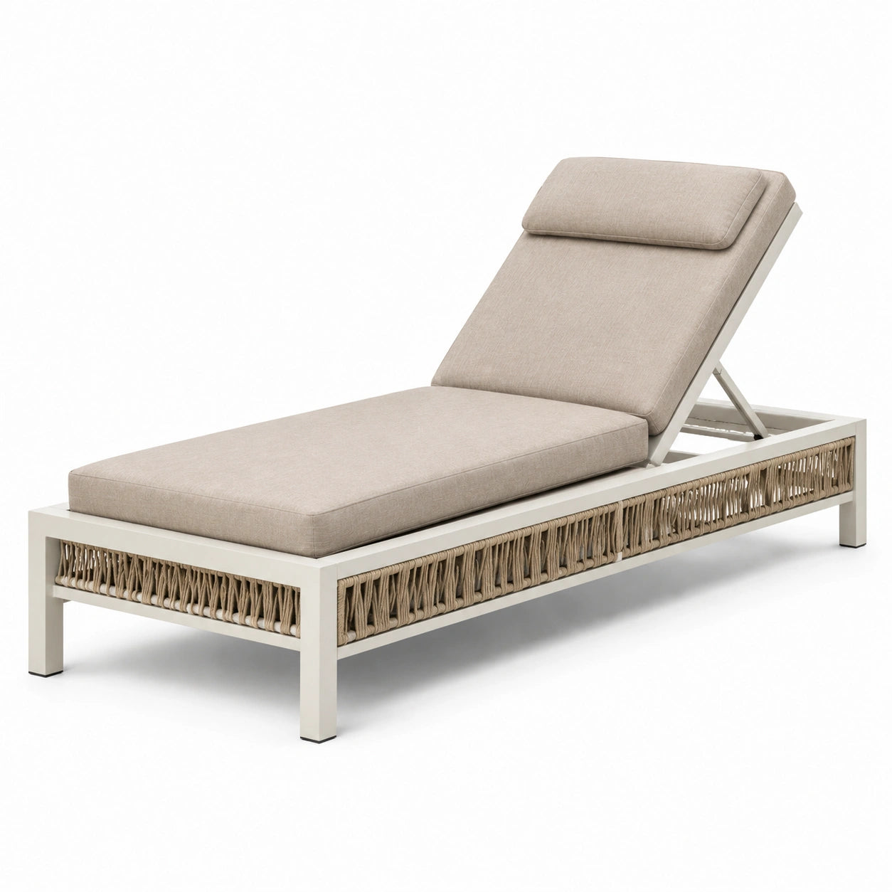 Lettino prendisole regolabile in alluminio e corda sintetica beige